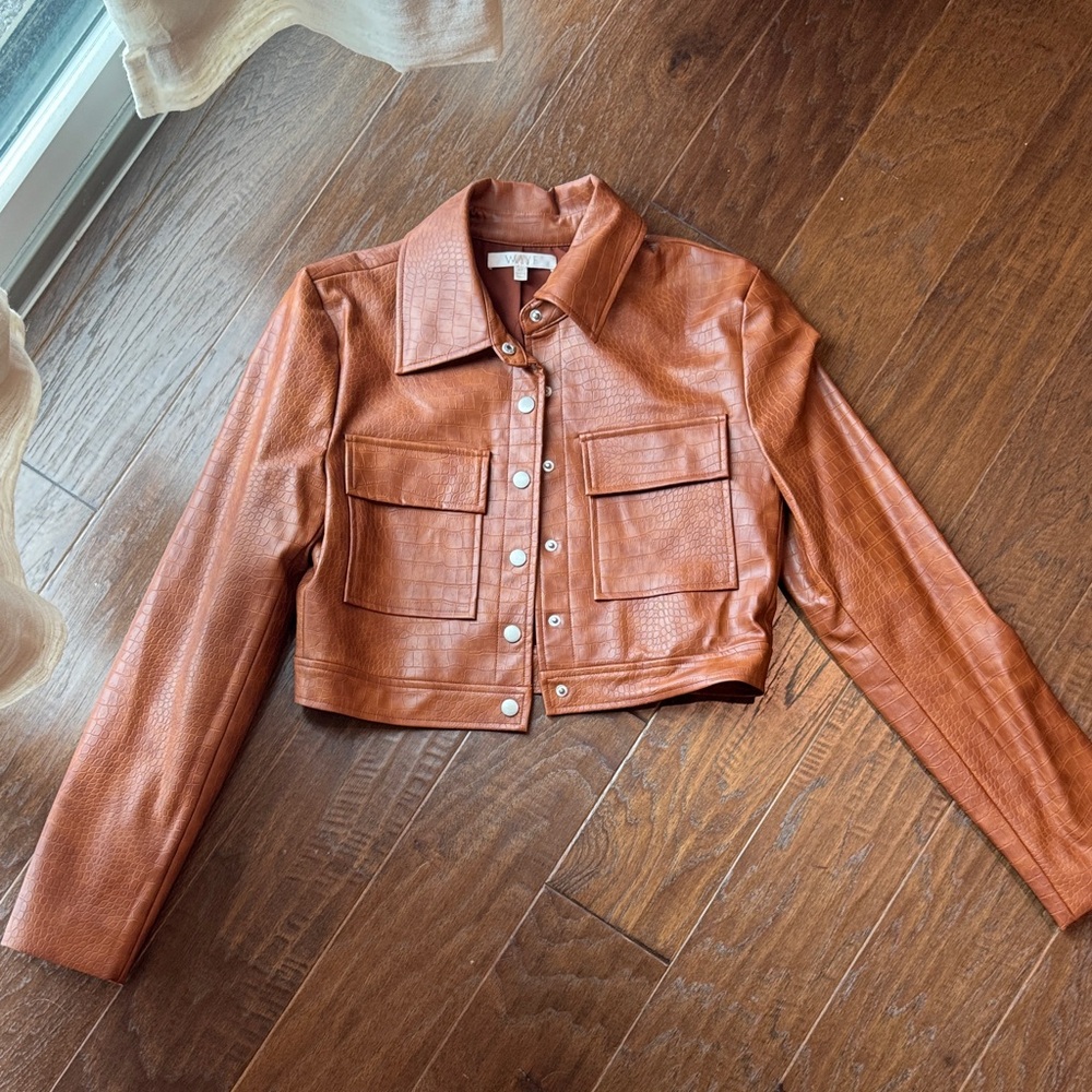 Wayf Tan Leather Cropped Jacket